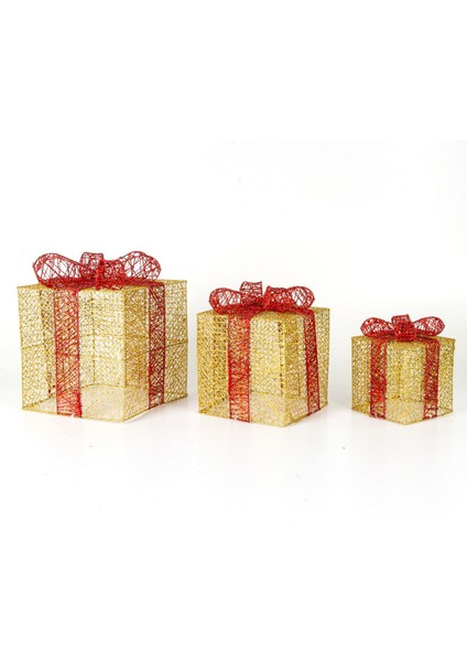 Kırmızı Fiyonklu Büyük Hediye Paketi Seti, Yılbaşı Süsü, 3'lü Dore Renkli Tasarım fiyatları