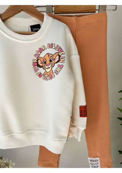 Kız Çocuk Samba Nala Baskılı Pamuklu Sweatshirt ve Fitilli Taytlı Takım (Ürün Askıdaki Renktedir)