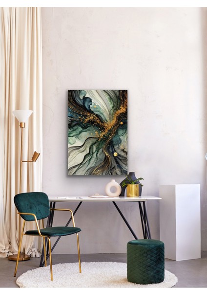Yeşil Mavi Gold Soyut Kanvas Tablo 70 x 100 cm