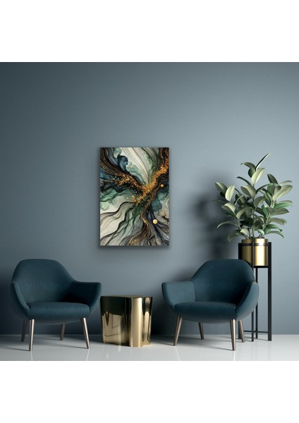 Yeşil Mavi Gold Soyut Kanvas Tablo 70 x 100 cm