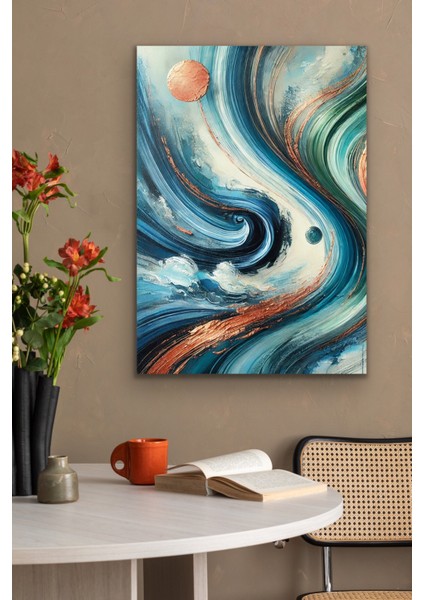 Turuncu Yeşil Mavi Soyut Kanvas Tablo 70 x 100 cm