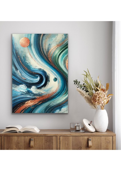Turuncu Yeşil Mavi Soyut Kanvas Tablo 70 x 100 cm