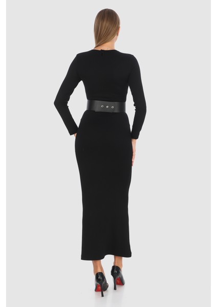 Örme Kumaş Vücudu Saran Kemer Aksesuar Uzun Elbise fiyatları