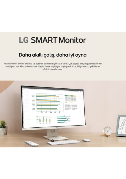 Lg Akıllı Tv- Monitör 27'' 70 Ekran Wi-Fi Bağlantılı Apple-Android Kablosuz Bağlantı Bluetooth Webos Full Hd IPS Akıllı Monitör+Logitech Kablosuz Klavye