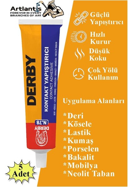 Derby Yapıştırıcı 40 gr Tüp 5 Adet Kontakt Sıvı Yapıştırıcı Deri Kösele Lastik Kumaş Porselen Mobilya Yapıştırıcı