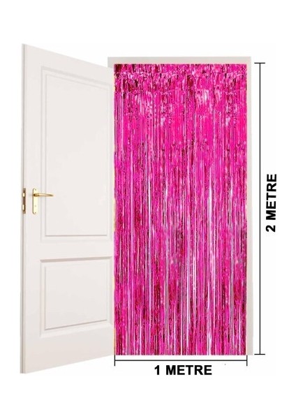 Ekstra Metalize Parlak Saçaklı Arka Fon Perde Fuşya modelleri