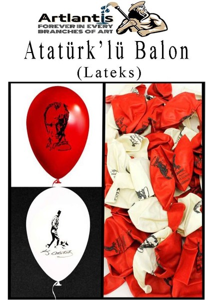 Atatüklü ve Bayraklı Balon 10 Adet Ata Balon Süsleme 29 Ekim 23 Nisan Kırmızı Beyaz Balon Bayrak Balon Bayram