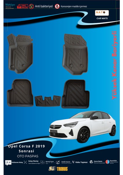 Opel Corsa F 2019 Sonrasi Için 5,5d Carbon Style Havuzlu Paspas - Tpe Malzeme