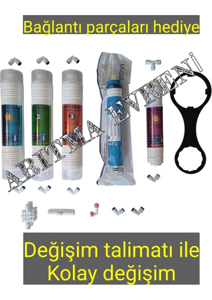 Su Arıtma 5 Li Filtre Seti Yenileme Kiti(Bağlantı Dirsekleri ve Değiştirme Talimatı ile Kolay Değişim)