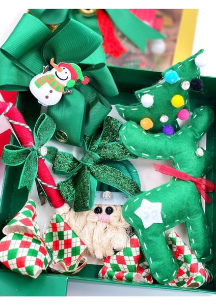 Yeşil 8 Parça Yılbaşı Süs Seti, Çam Ağacı, Noel Baba, Geyik, Fiyonk ve Tokalar fiyatları