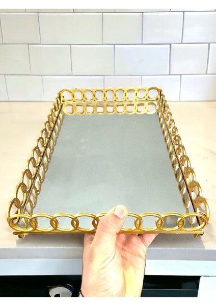 Aynalı Halka Tepsi Lüx Gold Sunum Tepsisi fiyatları