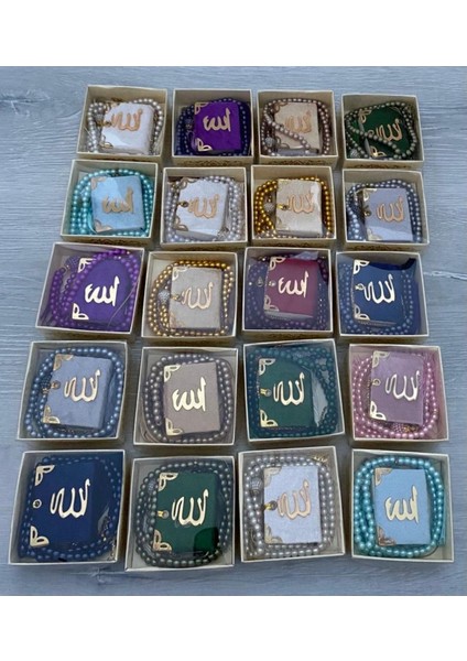 20 Li Hediyelik Kutulu Mini Kuranı Kerim ve Inci Tesbih Seti Karışık Renk fiyatları