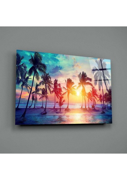 Günbatımı ve Palmiyeler Cam Tablo fiyatları