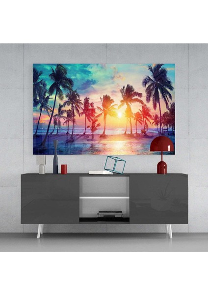 Günbatımı ve Palmiyeler Cam Tablo fırsatları