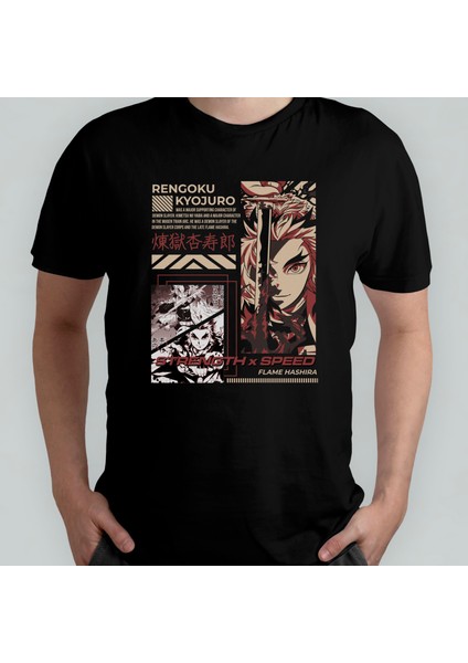 Demon Slayer Rengoku %100 Pamuklu Bisiklet Yaka T-Shirt Model 1