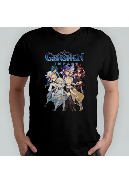 Genshin Impact %100 Pamuklu Bisiklet Yaka T-Shirt Model 1