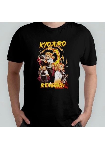Demon Slayer Rengoku %100 Pamuklu Bisiklet Yaka T-Shirt Model 2