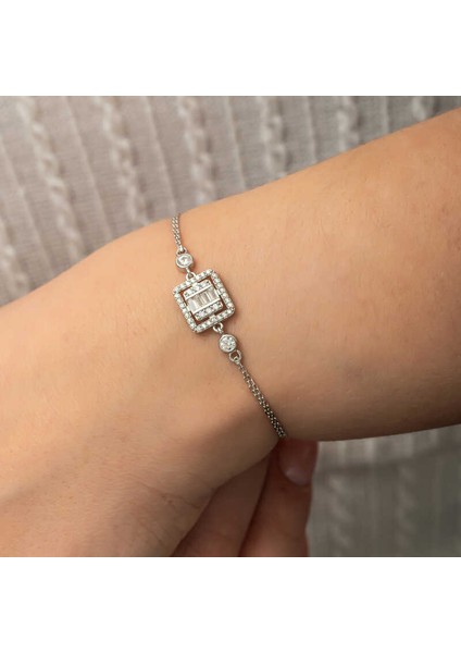 Gümüş Kare Baget Taşlı Kadın Bileklik fiyatları
