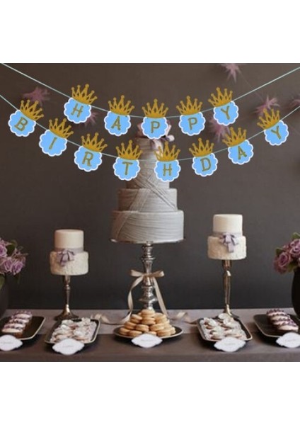 Simli Happy Birthday Flama Dekor 3 Metre Mavi Renk fiyatları