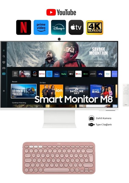 Akıllı-Smart Monitör Tv M8-32 Inç 4K 80 Ekran- Kamera , Silim Tasarım Type-C, Bluetooth ve Wi-Fi Bağlantı Premium Monitör-Tv