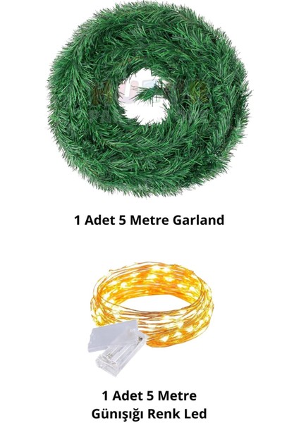 5 Metre Işıklı Yeşil Çam Dalı Şerit Garland Yılbaşı Dekor Günışığı Ledli fiyatları