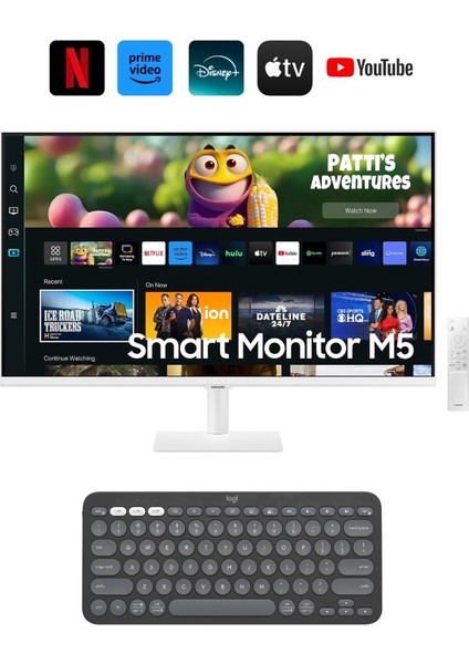 Izle, Oyna, Çalış -Wi-Fi Bağlantı Apple-Android Kablosuz Görüntü Aktarım 32''inç 80 Ekran Akıllı Tv-Monitör M5 + Logitech Kablosuz Klavye
