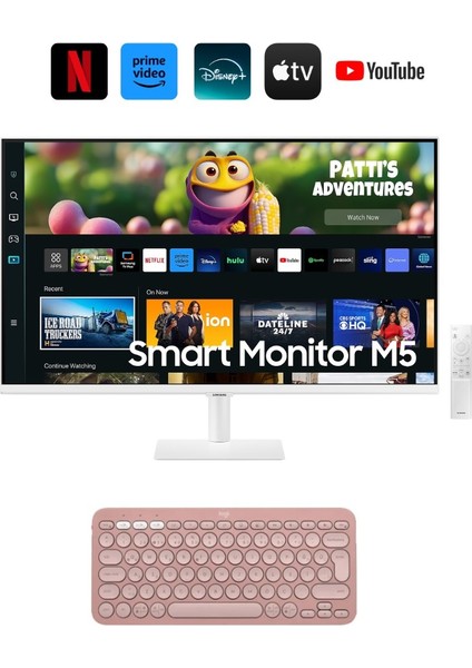 Izle, Oyna, Çalış -Wi-Fi Bağlantı Apple-Android Kablosuz Görüntü Aktarım 32''inç 80 Ekran Akıllı Tv-Monitör M5 + Logitech Kablosuz Klavye