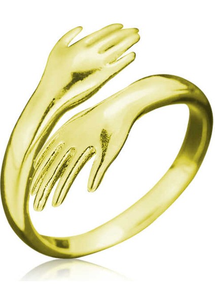 925 Ayar Gümüş Gold Sarılan Eller Yüzük