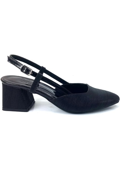 24BK25.909 Siyah & Gümüş Kısa Kalın Topuklu Abiye Kadın Ayakkabı