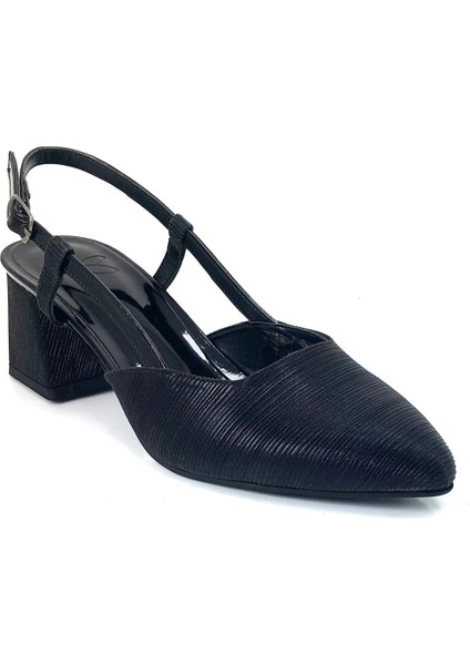 24BK25.909 Siyah & Gümüş Kısa Kalın Topuklu Abiye Kadın Ayakkabı fiyatları