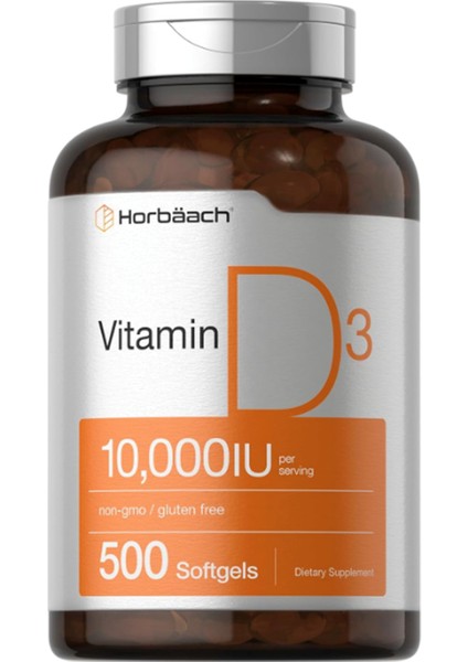 Horbach Vitamin D3 D3 Cholecalciferol 10000 Iu 500 Softgels 250MCG .usa Menşei.ozelsporcugıdaların'dan 3733