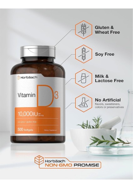 Horbach Vitamin D3 D3 Cholecalciferol 10000 Iu 500 Softgels 250MCG .usa Menşei.ozelsporcugıdaların'dan 3733