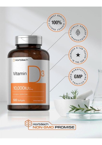 Horbach Vitamin D3 D3 Cholecalciferol 10000 Iu 500 Softgels 250MCG .usa Menşei.ozelsporcugıdaların'dan 3733