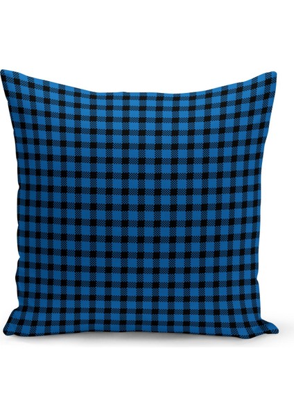 Yılbaşı Ekose Serisi Çift Taraflı Dijital Baskılı Mavi Kırlent Kılıfı