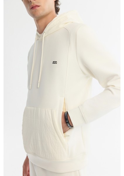 Erkek Ekru Kapüşonlu Baskılı Elastan Sweatshirt A42y1262