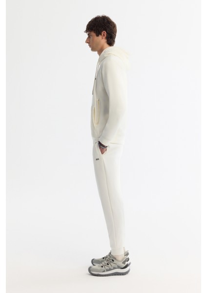 Erkek Ekru Kapüşonlu Baskılı Elastan Sweatshirt A42y1262