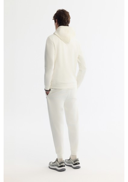 Erkek Ekru Kapüşonlu Baskılı Elastan Sweatshirt A42y1262