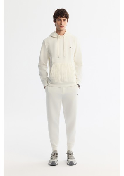 Erkek Ekru Kapüşonlu Baskılı Elastan Sweatshirt A42y1262