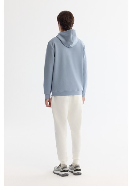 Erkek Açık Mavi Kapüşonlu Pamuklu Baskılı Elastan Sweatshirt A42Y1321