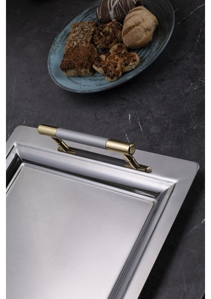 Mercan Silver Gold Sunumluk Servis Kahve ve Çay Tepsisi Ikram Tepsisi