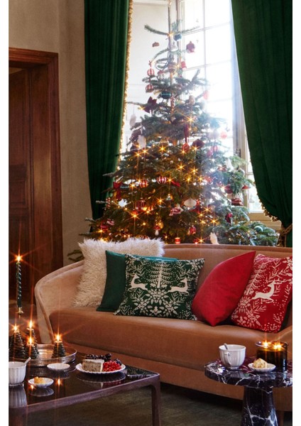 2'li Pamuklu Kanvas Kırlent Yastık Kılıfı 50X50 cm 2 Adet Noel Yeniyıl Yılbaşı Temalı Dekorasyon