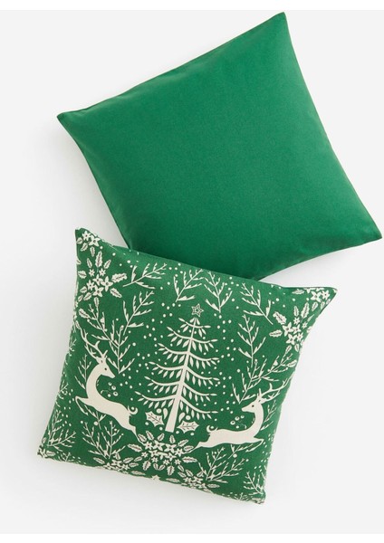 2'li Pamuklu Kanvas Kırlent Yastık Kılıfı 50X50 cm 2 Adet Noel Yeniyıl Yılbaşı Temalı Dekorasyon