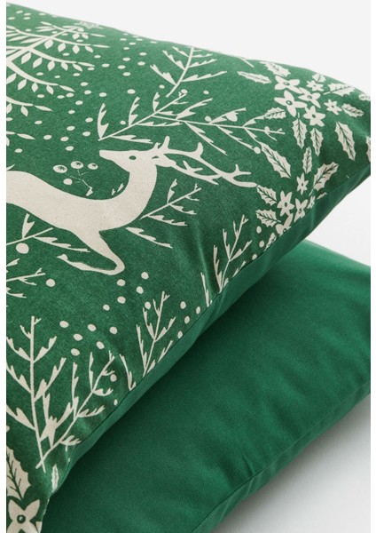 2'li Pamuklu Kanvas Kırlent Yastık Kılıfı 50X50 cm 2 Adet Noel Yeniyıl Yılbaşı Temalı Dekorasyon
