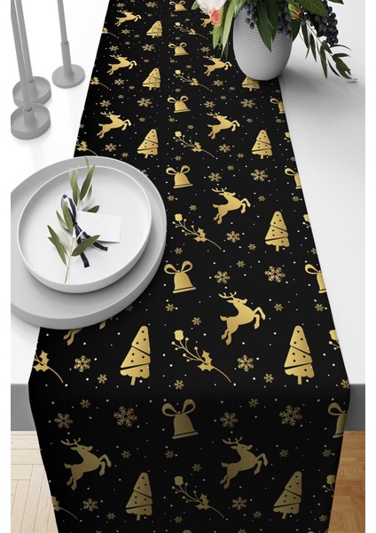 Kış temalı, leke tutmaz polyester masa örtüsü, 40x140cm, dikdörtgen, şık tasarım