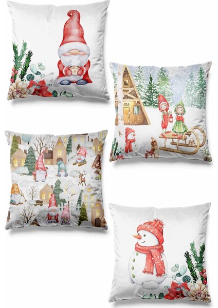 Renkli çift taraflı village desenli süet kırlent kılıfı, 4'lü set