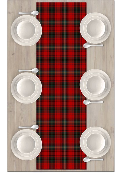 Yılbaşı Ekose Serisi 140x40 cm Dijital Baskılı Renkli Dekoratif Runner