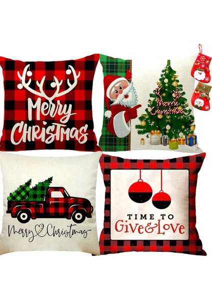 Yılbaşı Temalı 4'lü Kadife Yastık Kılıfı Seti, Beyaz, Noel Atmosferi