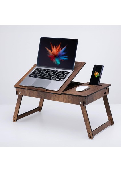 Byars-Wood Katlanır Ayaklı Ayarlanabilir Laptop Sehpası Telefon Bölmeli Bilgisayar Çalışma Sehpası-Byars