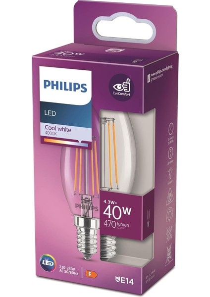 Led Classic 40 W B35 E14 Mum Tipi Beyaz Işık Dim Edilmez Filament LED Ampul