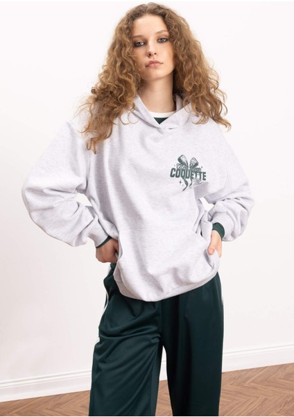 Coool Oversize Geniş Kalıp Kapüşonlu Baskılı Kalın Sweatshirt E1530AX24WN